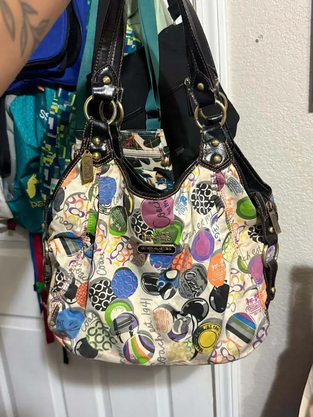 Coach Multicolor Logo Print Hobo Bag